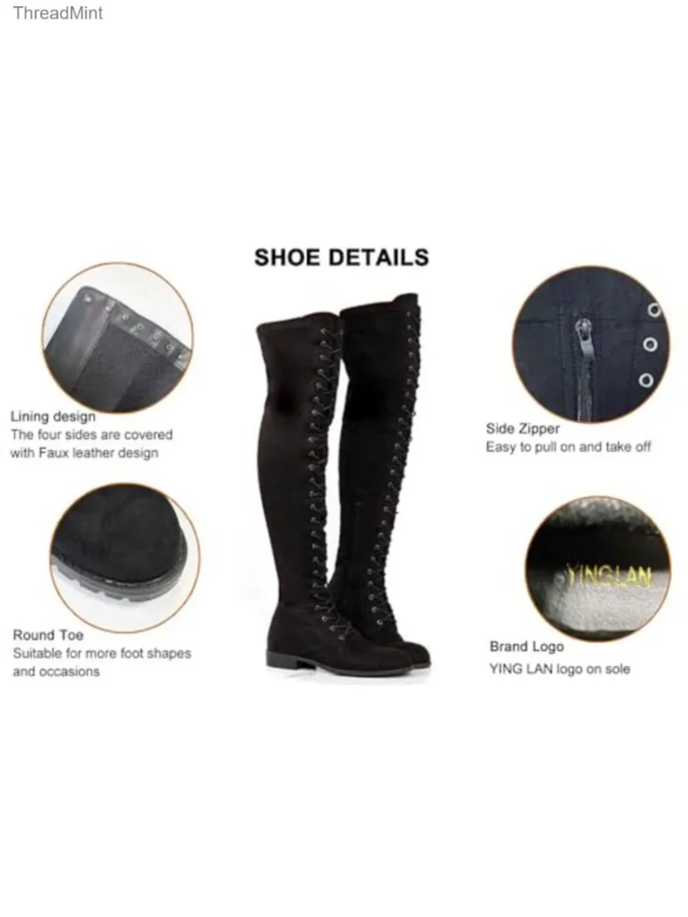 Over the Knee Suede Leather Lace Up Combat Boots